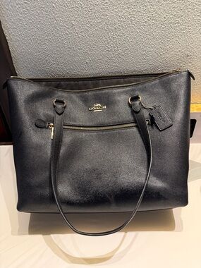 Coach Black Leather Tote with Gold Hardware
